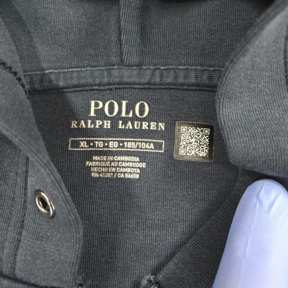 Polo Ralph Lauren Hoodie Sweatshirt Mens XL Blue Full Zip Fleece White Pony